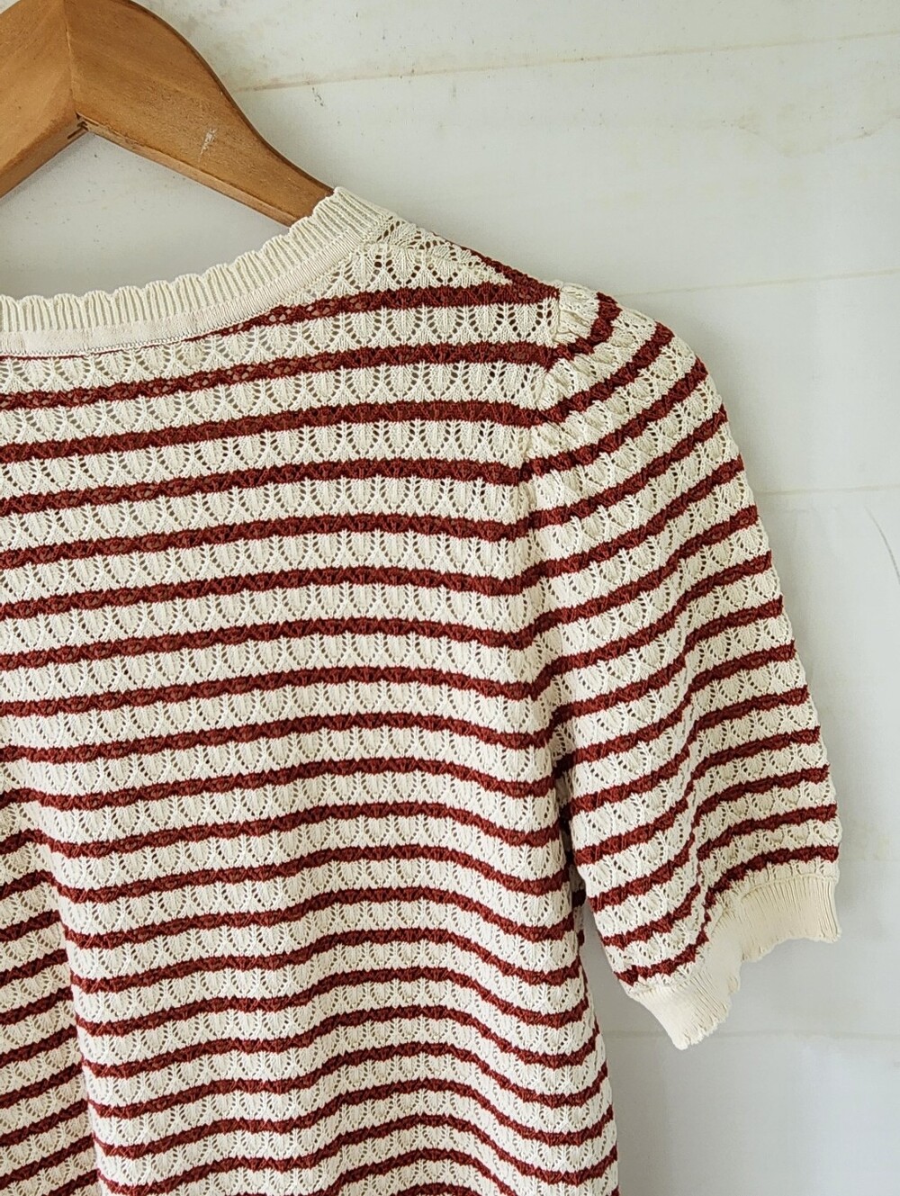 Boden Dot Pointelle Striped Short Sleeve Cardigan - Picture 13 of 14